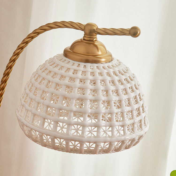Modern Mid-Century Dome Iron Ceramic Solid Wood 1-Light Table Lamp For Bedroom