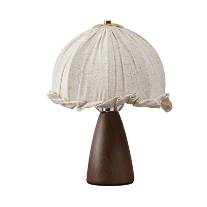Traditional Rustic Dome Iron Walnut Wood Fabric 1-Light Table Lamp For Bedroom