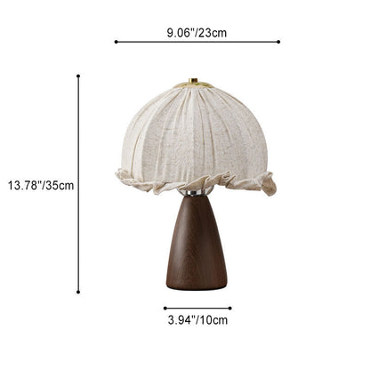 Traditional Rustic Dome Iron Walnut Wood Fabric 1-Light Table Lamp For Bedroom