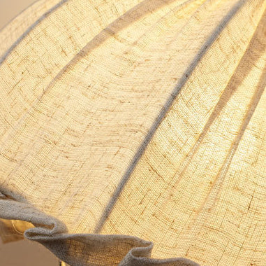 Traditional Rustic Dome Iron Walnut Wood Fabric 1-Light Table Lamp For Bedroom