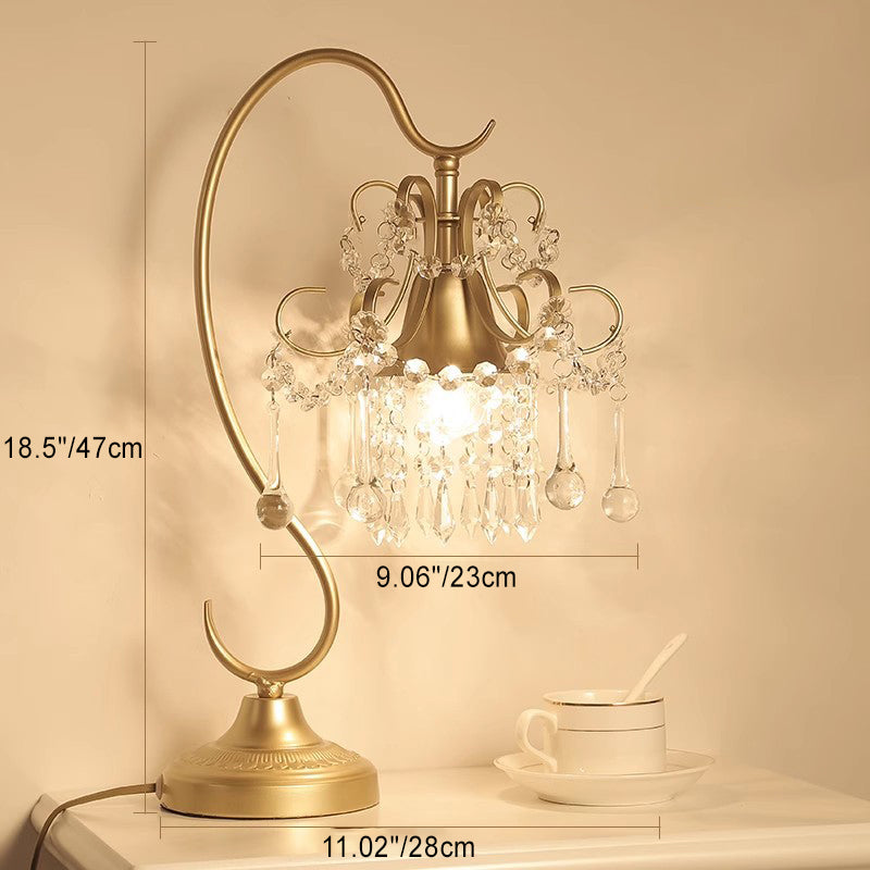 Contemporary Creative Cone Metal Crystal 1-Light Table Lamp For Bedroom