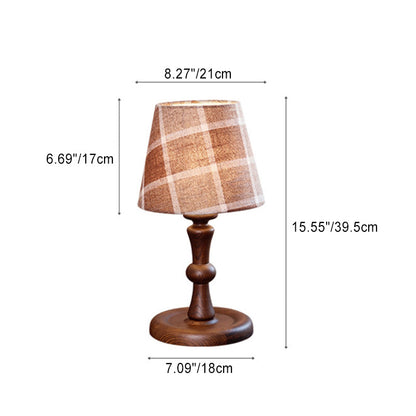 Traditional Vintage Frustum Cone Fabric Solid Wood 1-Light Table Lamp For Bedroom