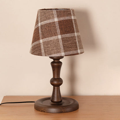 Traditional Vintage Frustum Cone Fabric Solid Wood 1-Light Table Lamp For Bedroom