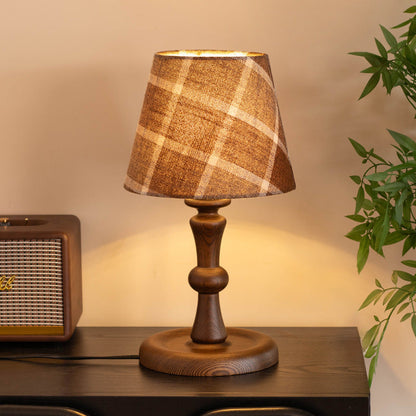 Traditional Vintage Frustum Cone Fabric Solid Wood 1-Light Table Lamp For Bedroom