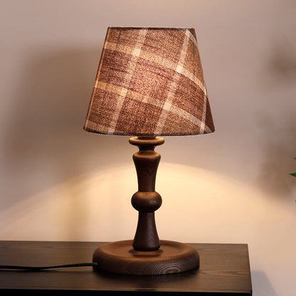 Traditional Vintage Frustum Cone Fabric Solid Wood 1-Light Table Lamp For Bedroom