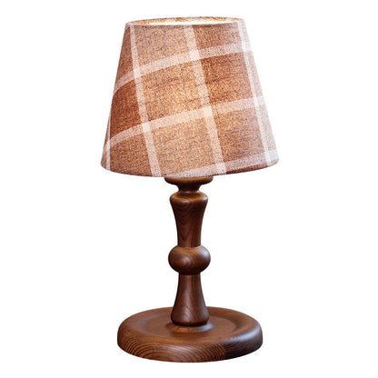 Traditional Vintage Frustum Cone Fabric Solid Wood 1-Light Table Lamp For Bedroom