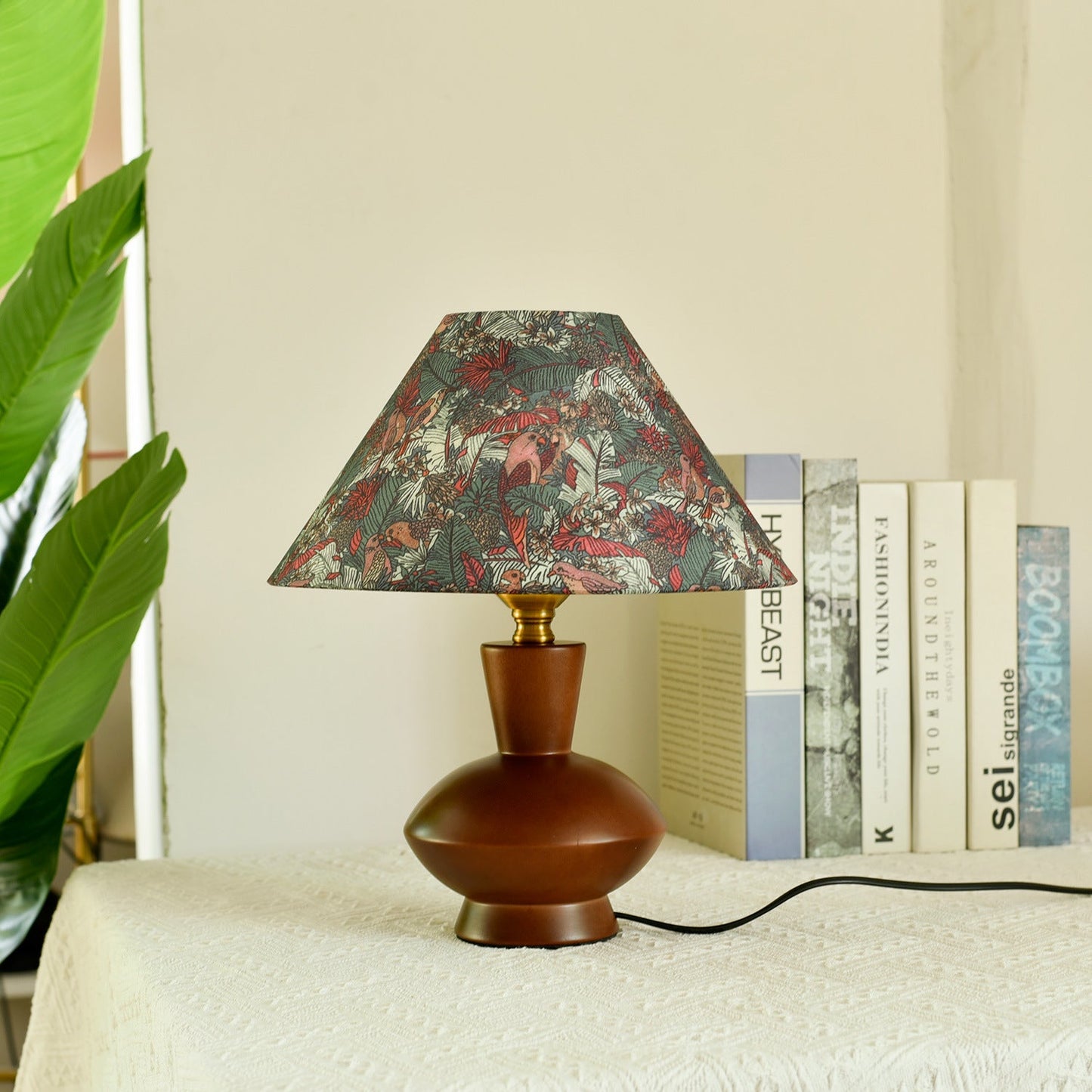 Modern Mid-Century Frustum Cone Fabric Solid Wood 1-Light Table Lamp For Bedroom