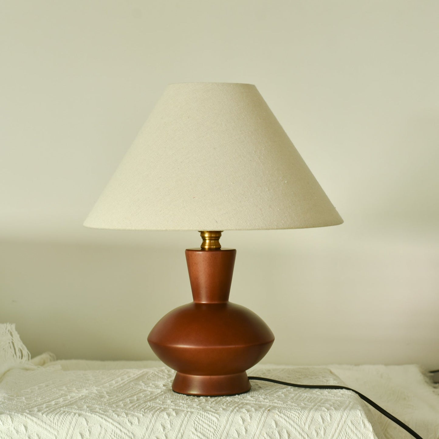 Modern Mid-Century Frustum Cone Fabric Solid Wood 1-Light Table Lamp For Bedroom