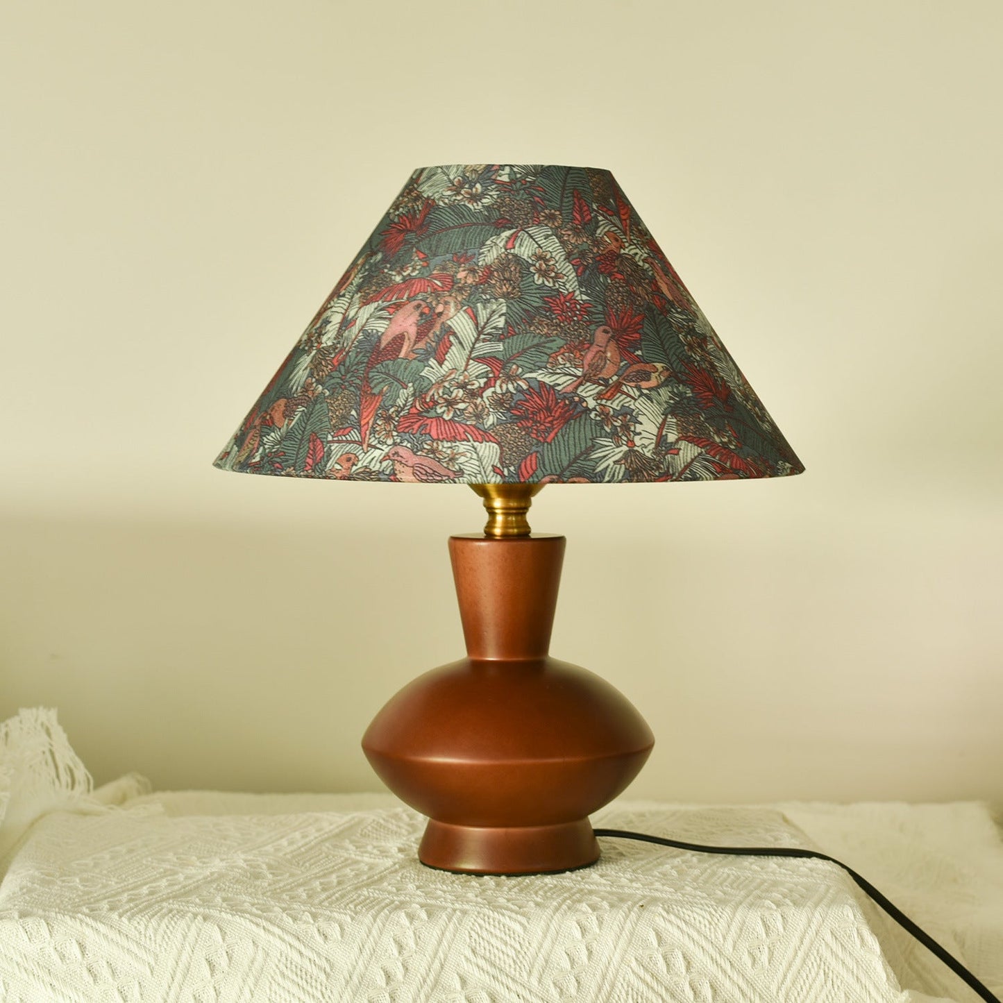 Modern Mid-Century Frustum Cone Fabric Solid Wood 1-Light Table Lamp For Bedroom