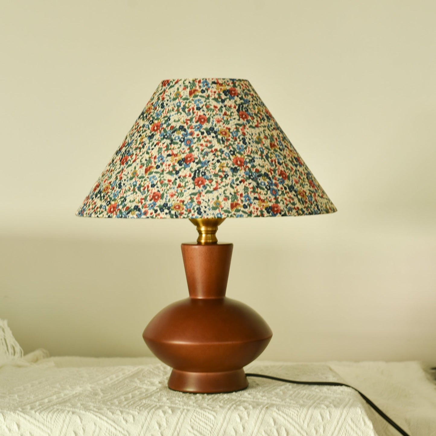 Modern Mid-Century Frustum Cone Fabric Solid Wood 1-Light Table Lamp For Bedroom