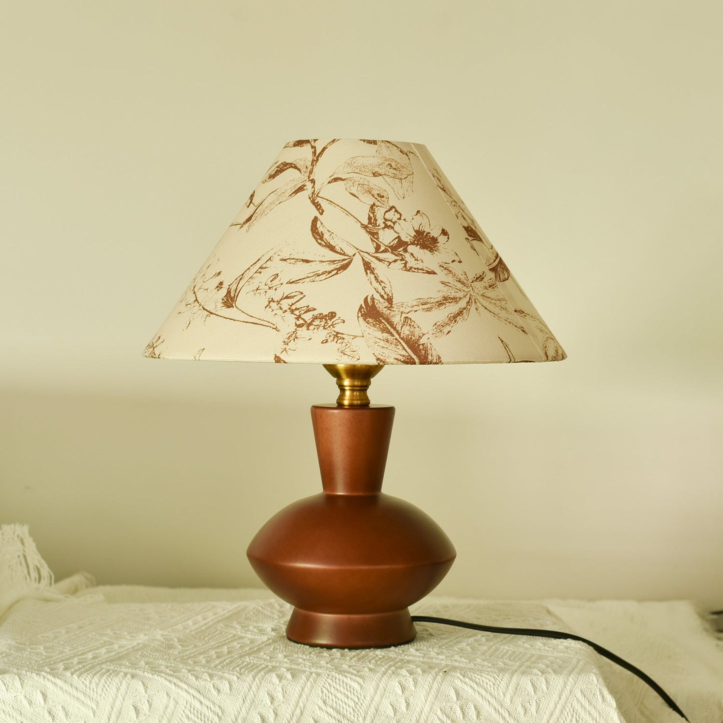 Modern Mid-Century Frustum Cone Fabric Solid Wood 1-Light Table Lamp For Bedroom