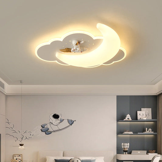Contemporary Creative Kids Moon Iron Acrylic LED Flush Mount Ceiling Light For Bedroom