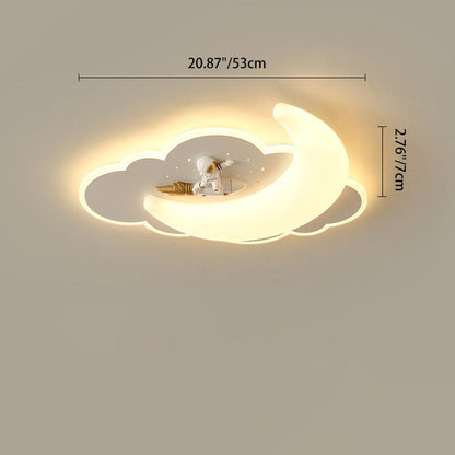 Contemporary Creative Kids Moon Iron Acrylic LED Flush Mount Ceiling Light For Bedroom