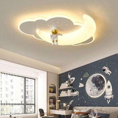 Contemporary Creative Kids Moon Iron Acrylic LED Flush Mount Ceiling Light For Bedroom