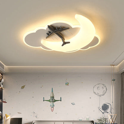 Contemporary Creative Kids Moon Iron Acrylic LED Flush Mount Ceiling Light For Bedroom