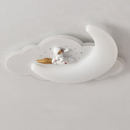 Contemporary Creative Kids Moon Iron Acrylic LED Flush Mount Ceiling Light For Bedroom