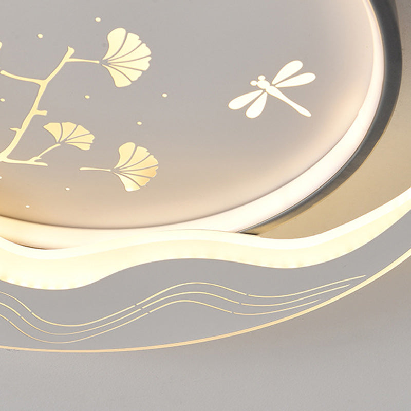 Modern Luxury Moon Circular Iron Acrylic LED Flush Mount Ceiling Light For Bedroom