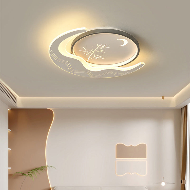 Modern Luxury Moon Circular Iron Acrylic LED Flush Mount Ceiling Light For Bedroom