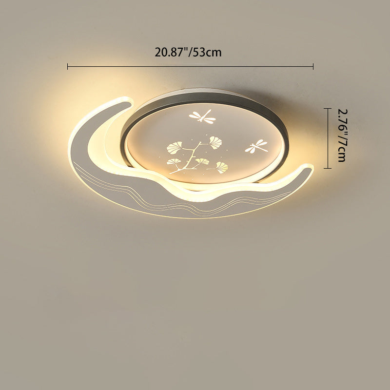 Modern Luxury Moon Circular Iron Acrylic LED Flush Mount Ceiling Light For Bedroom