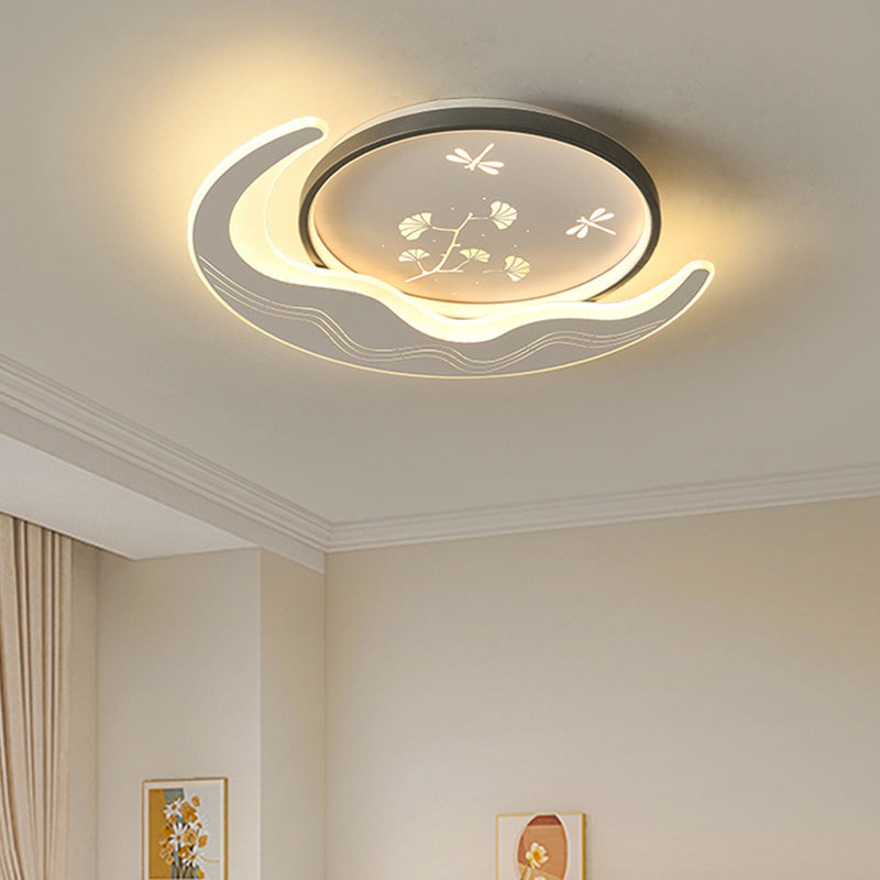 Modern Luxury Moon Circular Iron Acrylic LED Flush Mount Ceiling Light For Bedroom