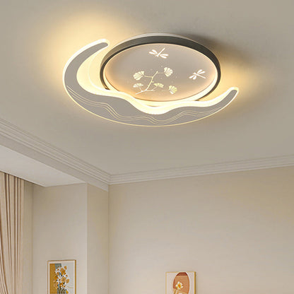 Modern Luxury Moon Circular Iron Acrylic LED Flush Mount Ceiling Light For Bedroom