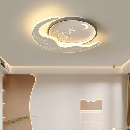 Modern Luxury Moon Circular Iron Acrylic LED Flush Mount Ceiling Light For Bedroom