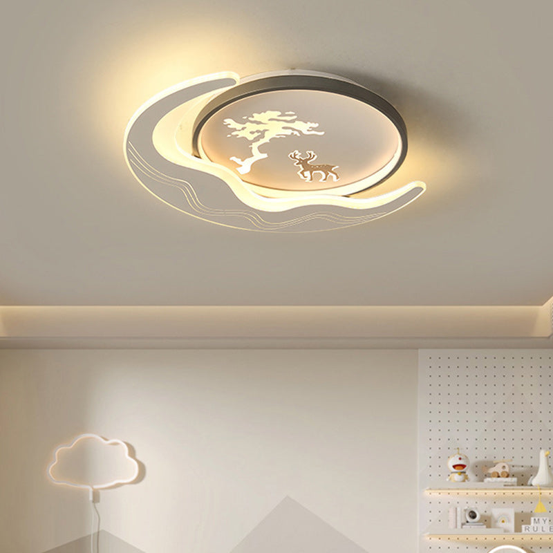 Modern Luxury Moon Circular Iron Acrylic LED Flush Mount Ceiling Light For Bedroom