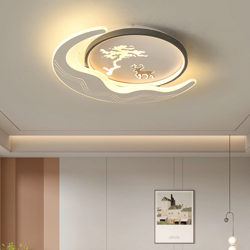 Modern Luxury Moon Circular Iron Acrylic LED Flush Mount Ceiling Light For Bedroom
