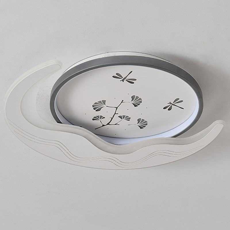 Modern Luxury Moon Circular Iron Acrylic LED Flush Mount Ceiling Light For Bedroom