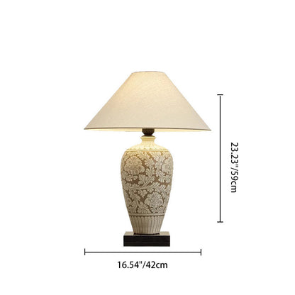 Traditional Chinese Vase Ceramic Fabric 1-Light Table Lamp For Bedroom