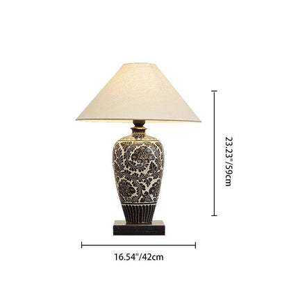 Traditional Chinese Vase Ceramic Fabric 1-Light Table Lamp For Bedroom