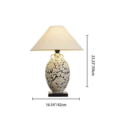 Traditional Chinese Vase Ceramic Fabric 1-Light Table Lamp For Bedroom