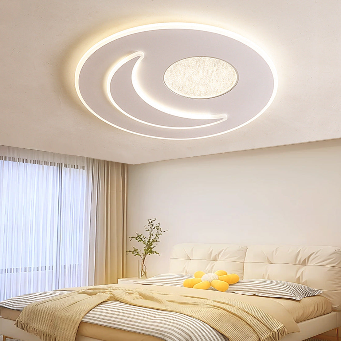 Modern Minimalist Moon Round Iron Acrylic LED Flush Mount Ceiling Light For Bedroom