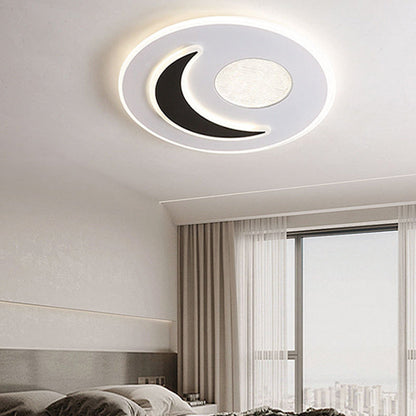 Modern Minimalist Moon Round Iron Acrylic LED Flush Mount Ceiling Light For Bedroom