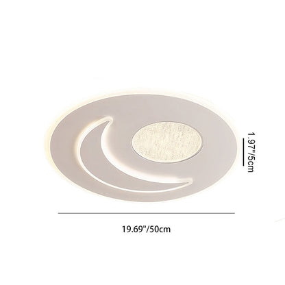Modern Minimalist Moon Round Iron Acrylic LED Flush Mount Ceiling Light For Bedroom