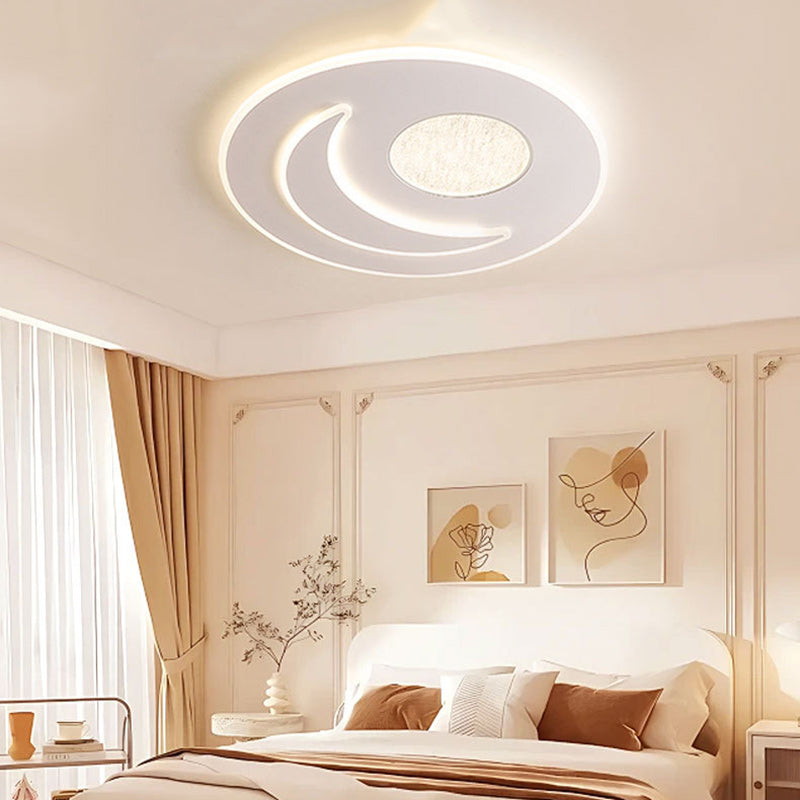 Modern Minimalist Moon Round Iron Acrylic LED Flush Mount Ceiling Light For Bedroom