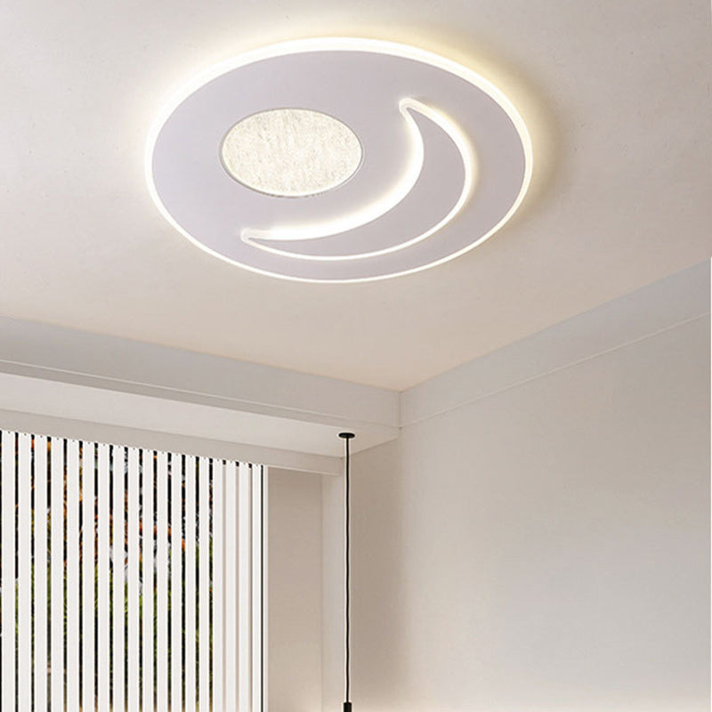 Modern Minimalist Moon Round Iron Acrylic LED Flush Mount Ceiling Light For Bedroom