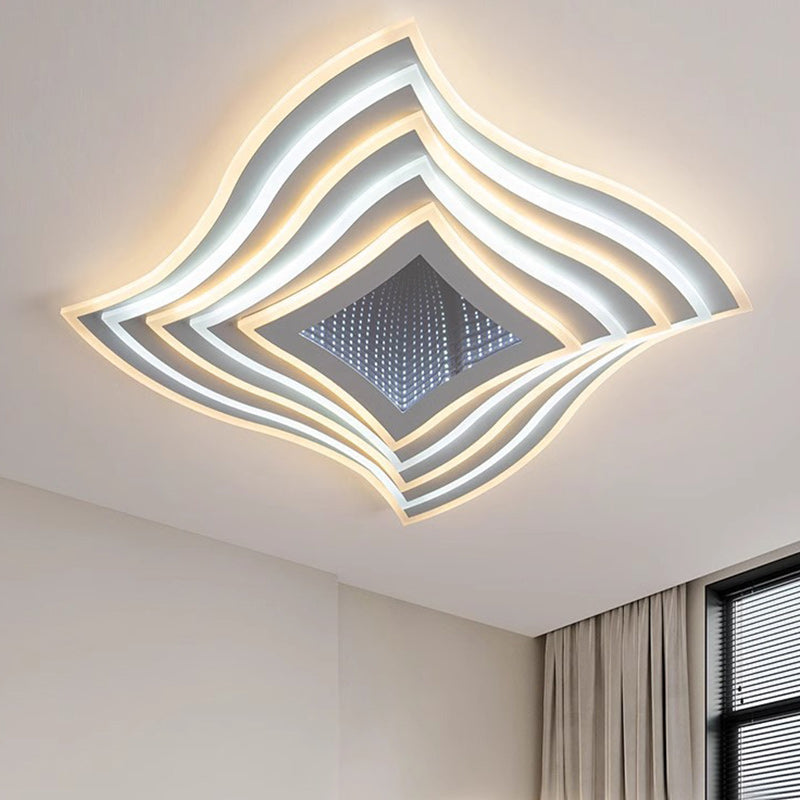 Contemporary Luxury Rhombus Iron Acrylic LED Flush Mount Ceiling Light For Bedroom