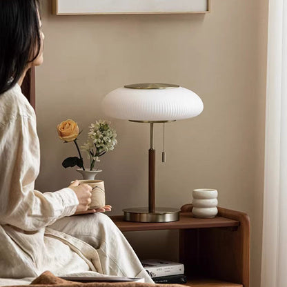 Traditional Luxury Round Metal Glass LED Table Lamp For Bedroom