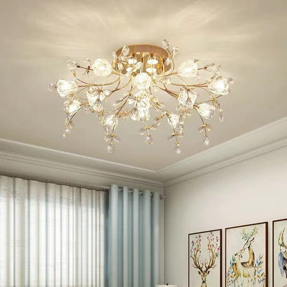 Modern Eclectic Bouquet Iron Glass 7/13/16/19 Light Semi-Flush Mount Ceiling For Living Room