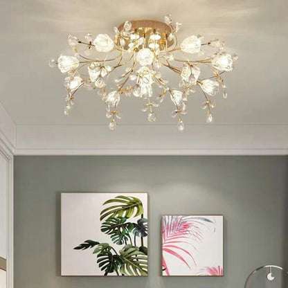 Modern Eclectic Bouquet Iron Glass 7/13/16/19 Light Semi-Flush Mount Ceiling For Living Room