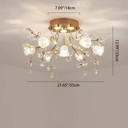 Modern Eclectic Bouquet Iron Glass 7/13/16/19 Light Semi-Flush Mount Ceiling For Living Room