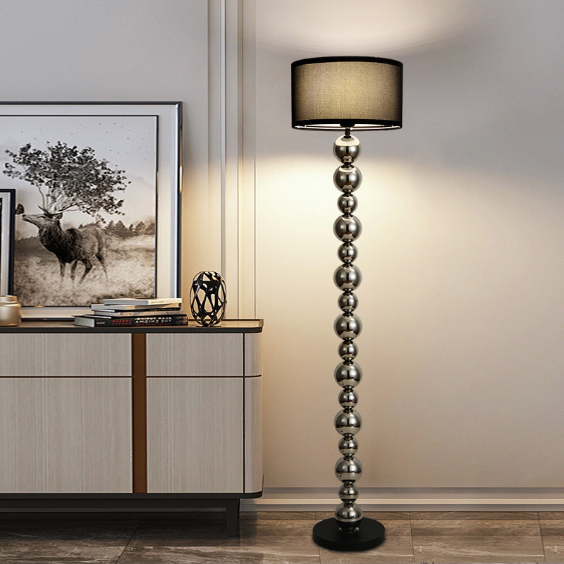 Traditional French Cylinder Iron Aluminum Fabric 1-Light Standing Floor Lamp For Living Room