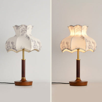 Traditional French Dome Metal Wood Fabric 1-Light Table Lamp For Bedroom