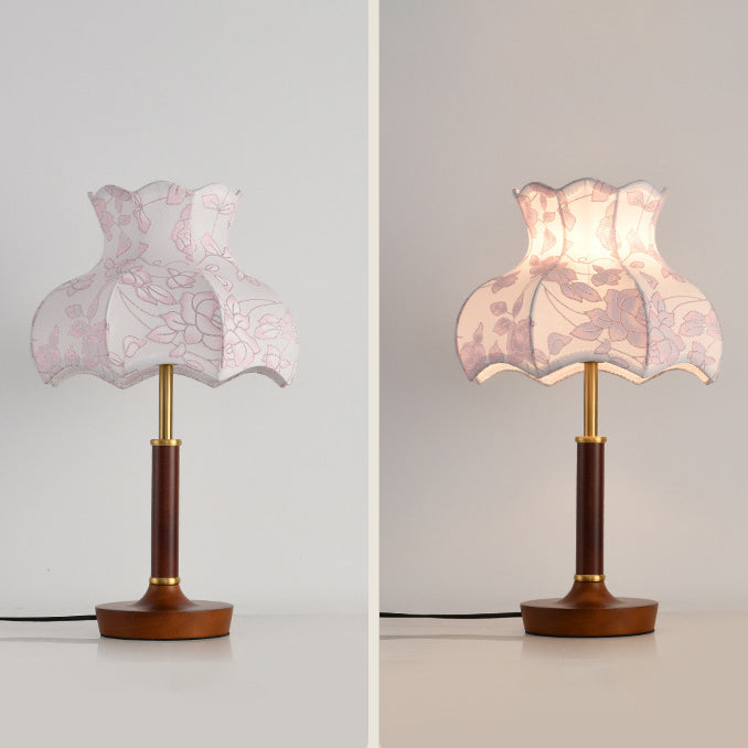 Traditional French Dome Metal Wood Fabric 1-Light Table Lamp For Bedroom
