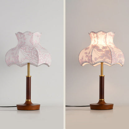 Traditional French Dome Metal Wood Fabric 1-Light Table Lamp For Bedroom