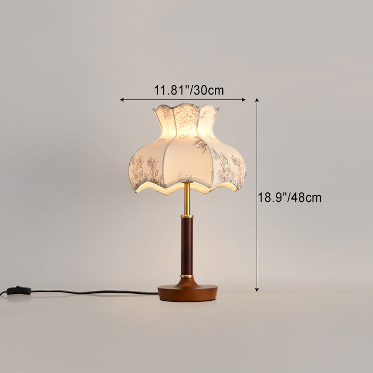 Traditional French Dome Metal Wood Fabric 1-Light Table Lamp For Bedroom