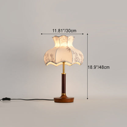 Traditional French Dome Metal Wood Fabric 1-Light Table Lamp For Bedroom
