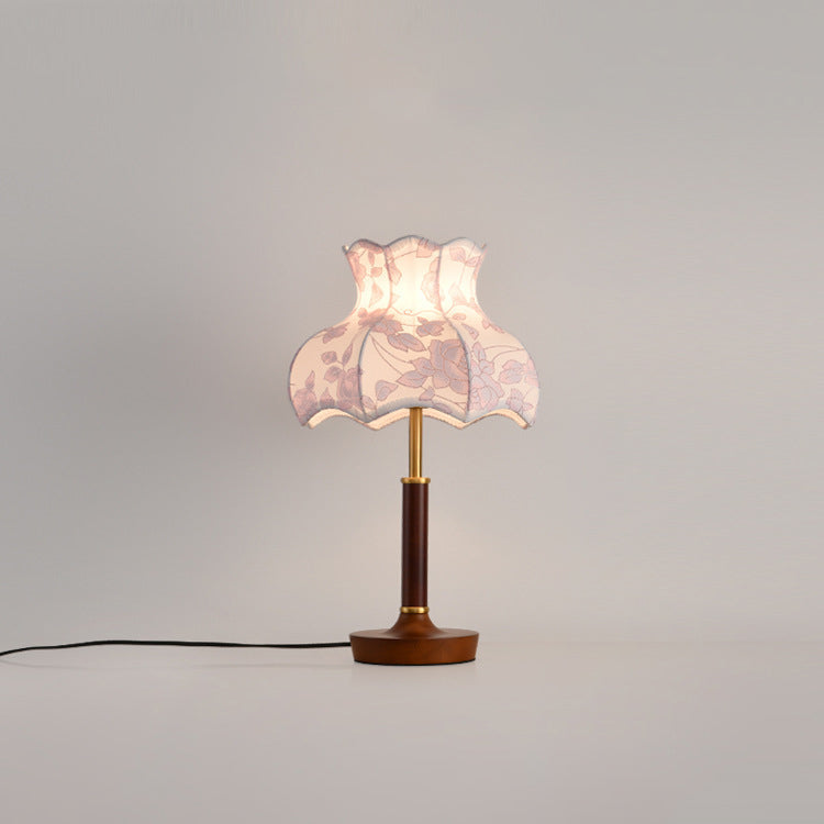 Traditional French Dome Metal Wood Fabric 1-Light Table Lamp For Bedroom
