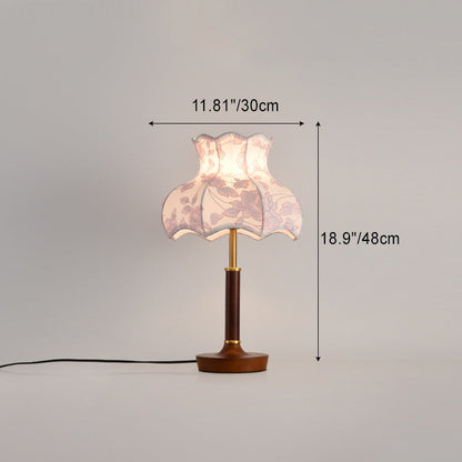Traditional French Dome Metal Wood Fabric 1-Light Table Lamp For Bedroom